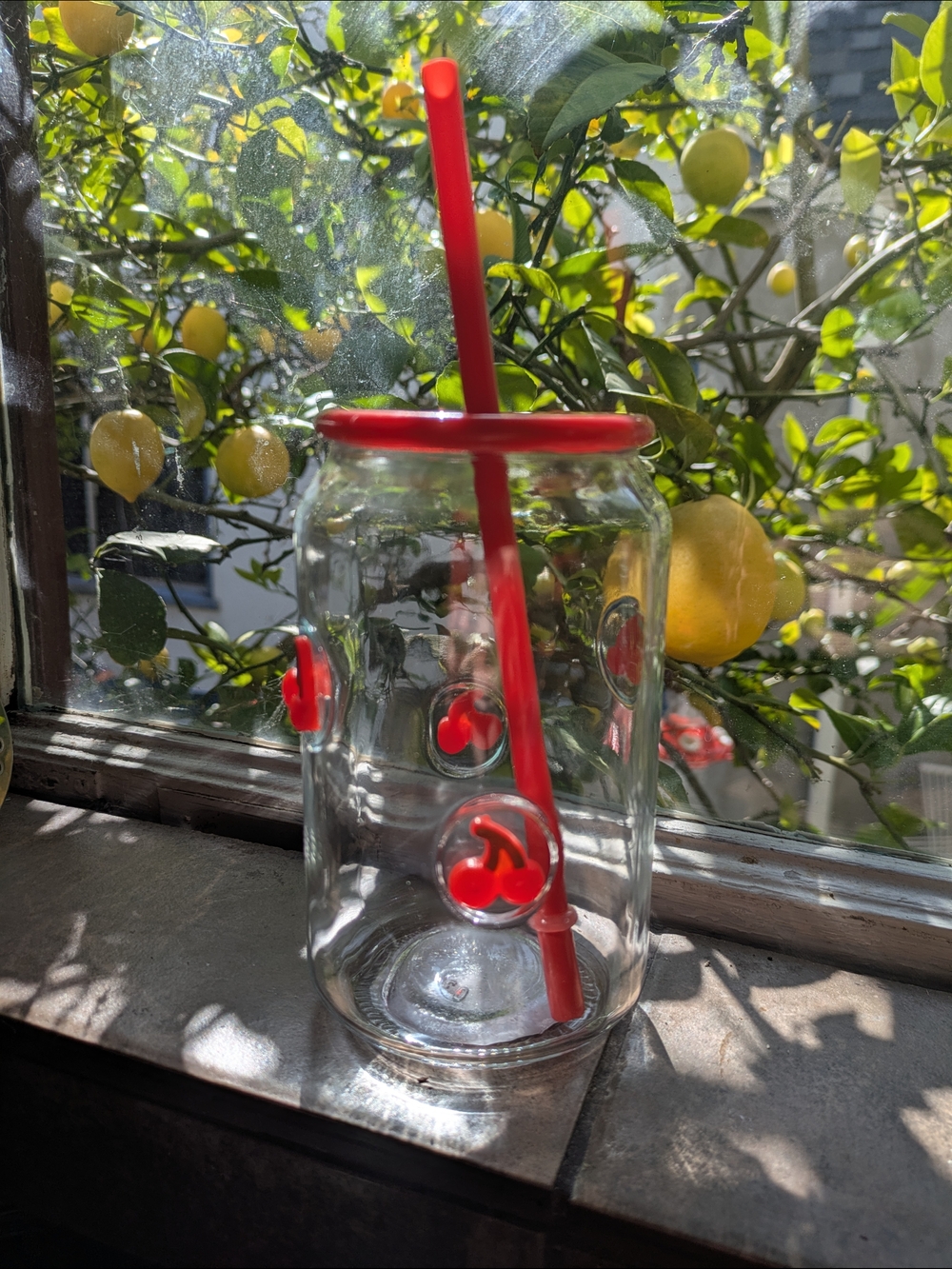 Glass Cherry Accent Jar with Red Lid and Straw - Picture 3 of 3